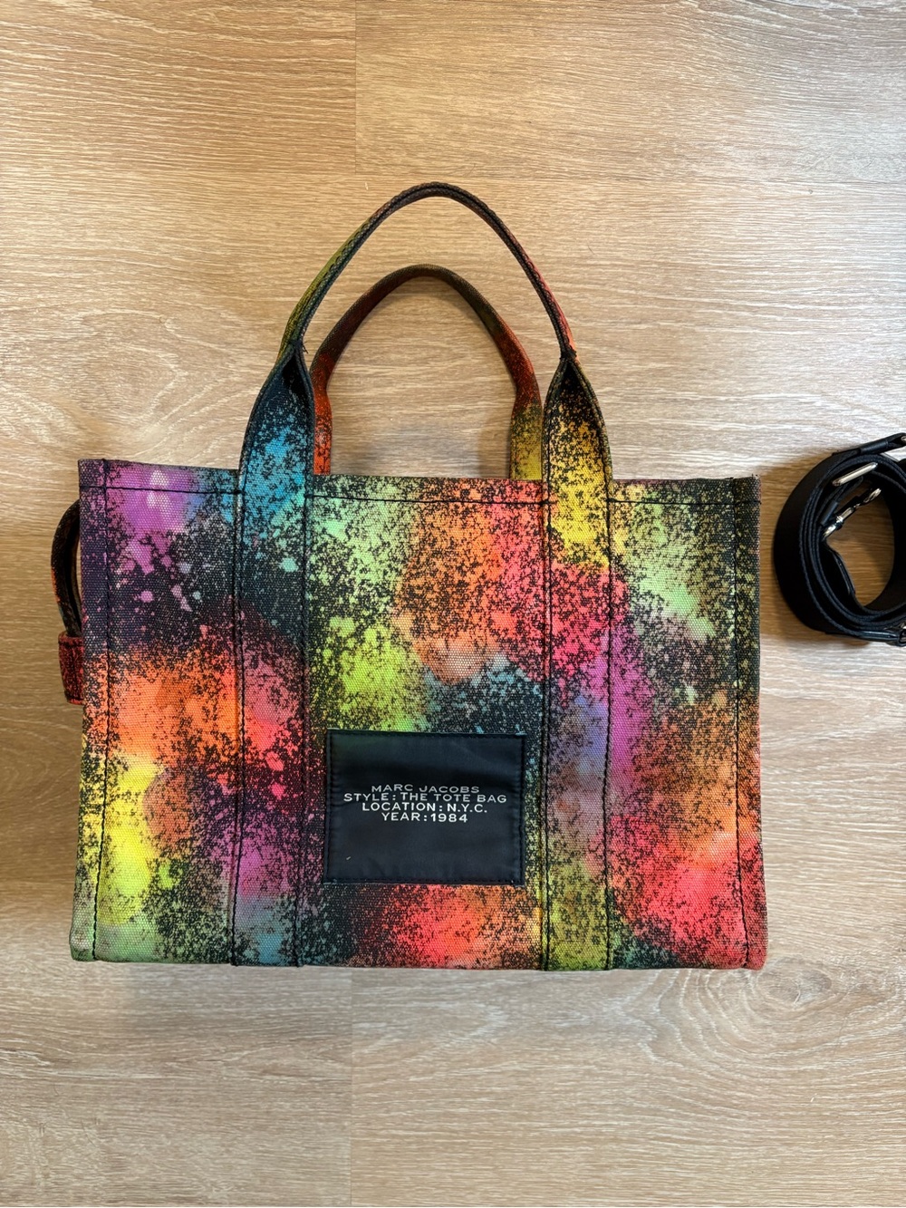 Medium Marc Jacobs Neon Rainbow Splatter The Tote Bag - Picture 4 of 9